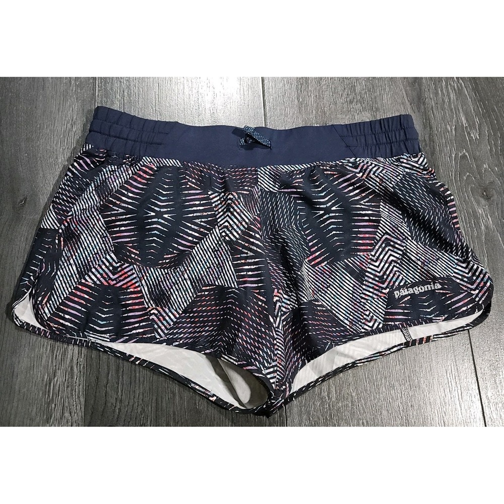 Patagonia Nine Trails Shorts Women S Nlue Geometric Running 4" Lightweight Gym